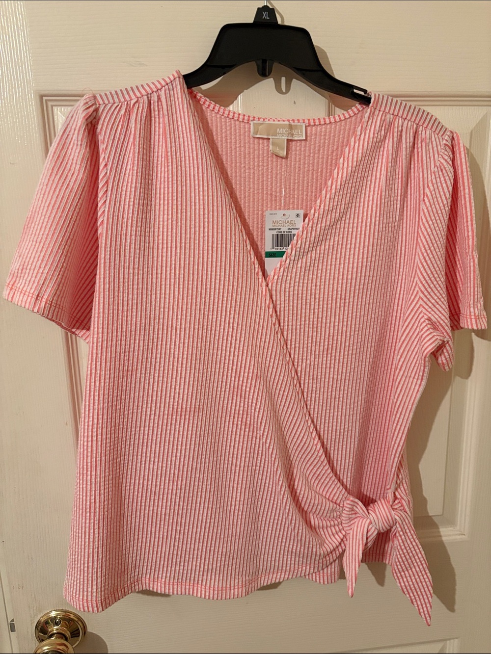 Michael Kors Pink Striped Wrap-Front Tie Blouse